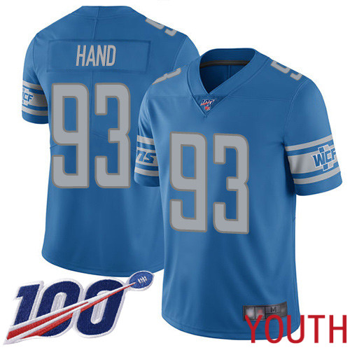 Detroit Lions Limited Blue Youth Dahawn Hand Home Jersey NFL Football #93 100th Season Vapor Untouchable->detroit lions->NFL Jersey
